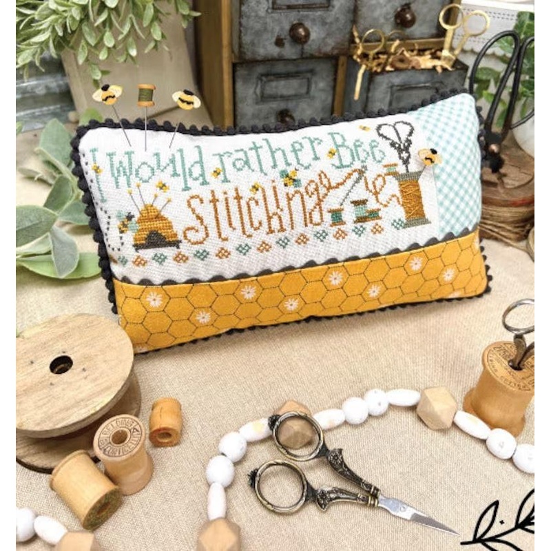 I Would Rather Bee Stitching Cross Stitch KIT – Incl Pattern, Floss, 14ct Aida, Trims