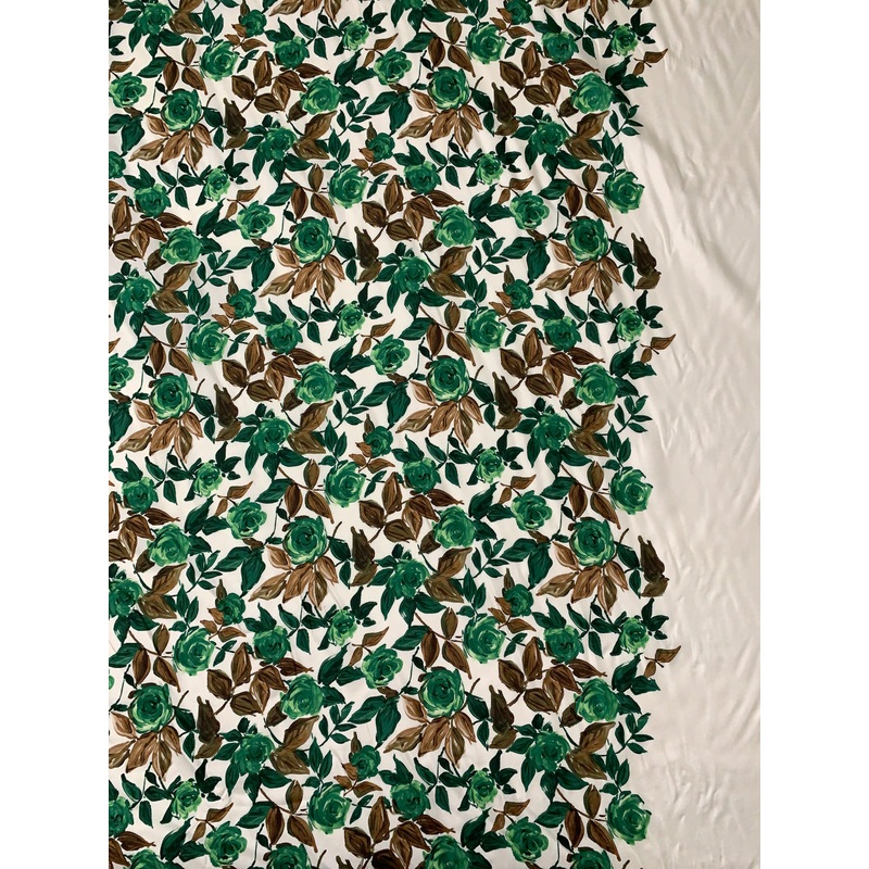 Italian Floral Printed Fine Silk Twill – Greens / Browns / Ivory Fabric by the Yard