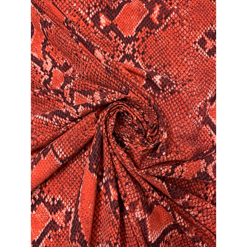 Italian Snakeskin Printed Tricot Knit – Vermilion / Brick Red / Black Fabric by the Yard