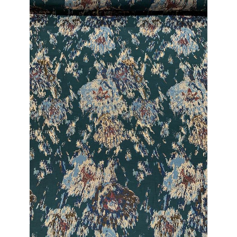Metallic Abstract Floral Brocade – Navy / Metallic Blush Fabric by the Yard