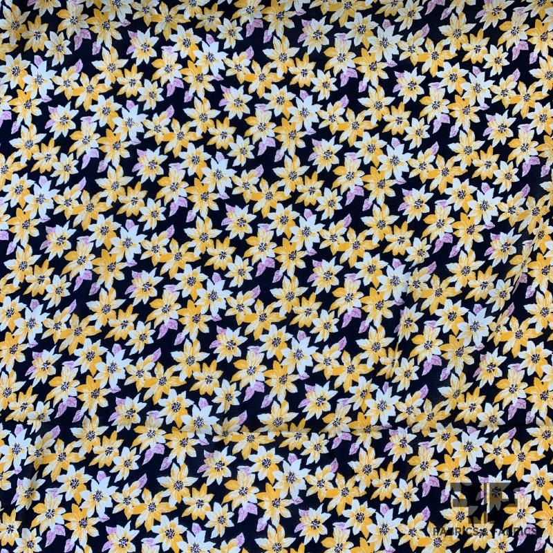Mini Angkor Floral Rayon Georgette – Midnight Navy / Marigold / White / Lavender Fabric by the Yard