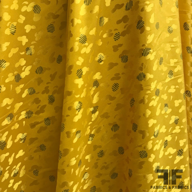 Polka Dot Silk Jacquard – Yellow Gold / Navy Fabric by the Yard