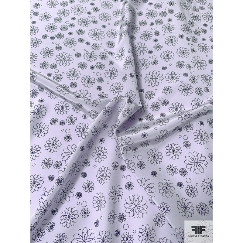 Spin and Spiral Floral Printed Silk Crepe de Chine – Pale Lavender / Eggplant Fabric by the Yard