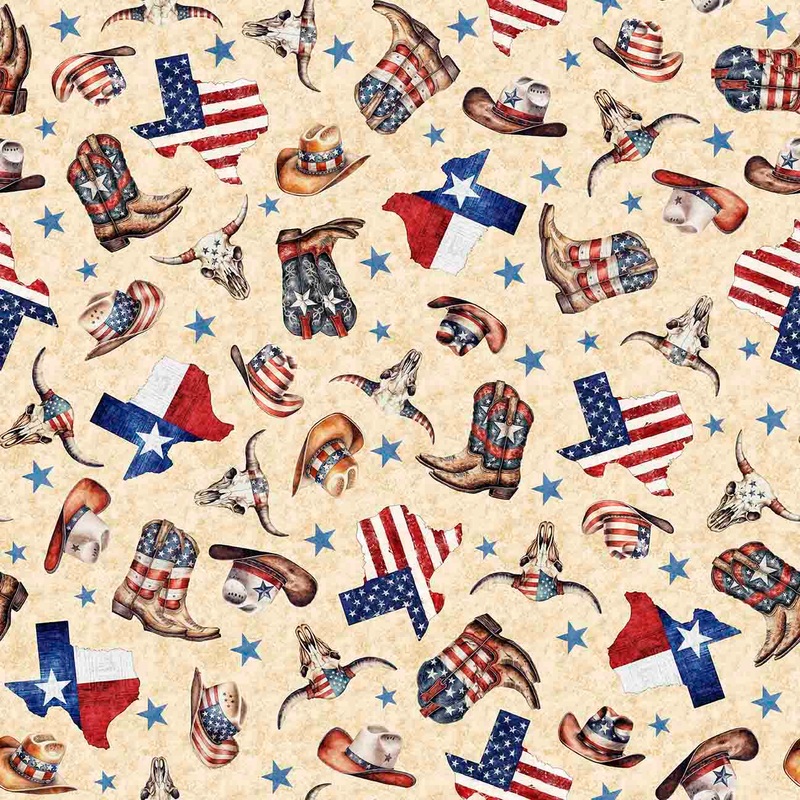 2025 All Texas Shop Hop / Patriotic Texas Icons in Oatmeal