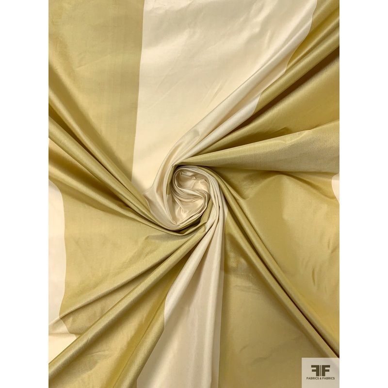 Bold Vertical Striped Yarn-Dyed Silk Taffeta – Flaxen / Champagne Fabric by the Yard