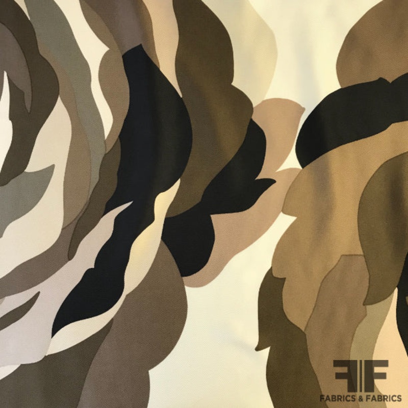 Floral Silk Twill – Ivory/Brown/Beige Fabric by the Yard