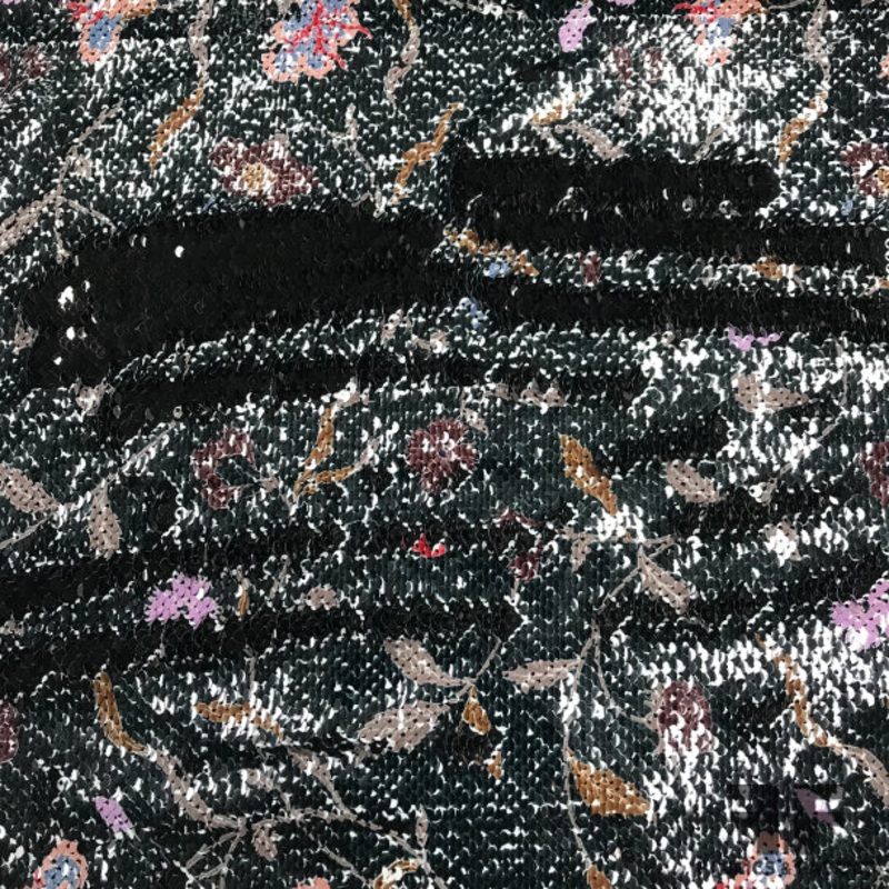 Floral/Two-Way Stretch Sequins – Black/Multicolor Fabric by the Yard