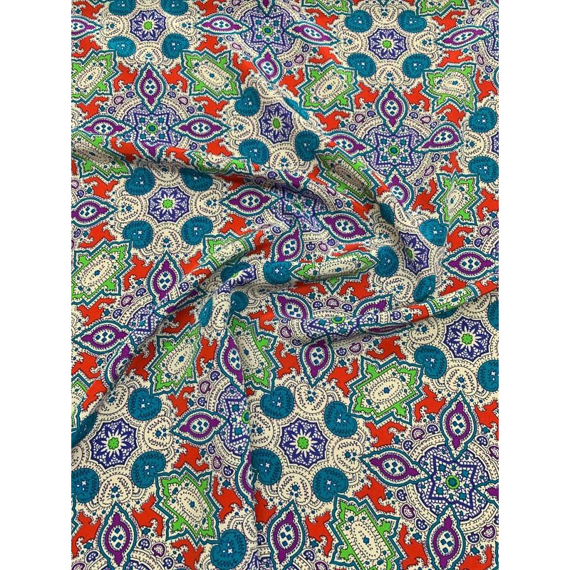 Geometric Mosaic Printed Silk Crepe de Chine – Multicolor Fabric by the Yard