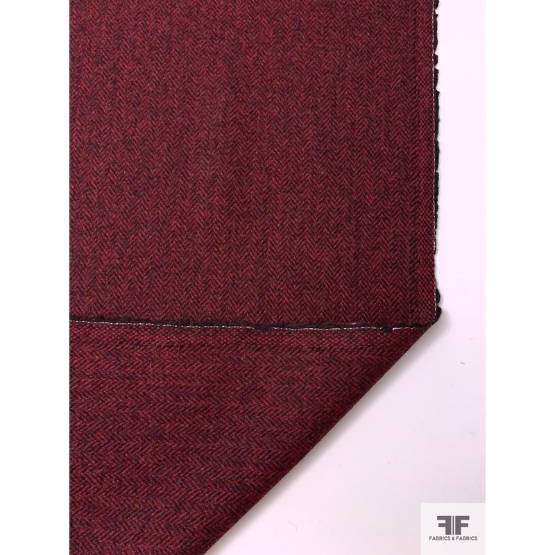 Herringbone Wool Blend Flannel Jacket Weight – Red / Dark Brown Fabric by the Yard