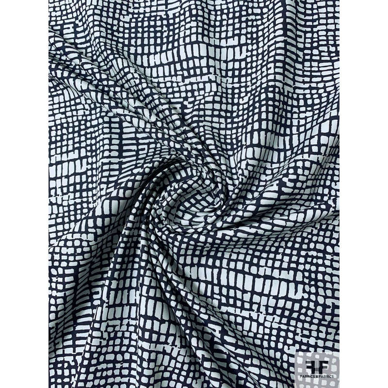 Italian Lattice Web Printed Cotton Lawn – Navy / Light Grey Fabric by the Yard