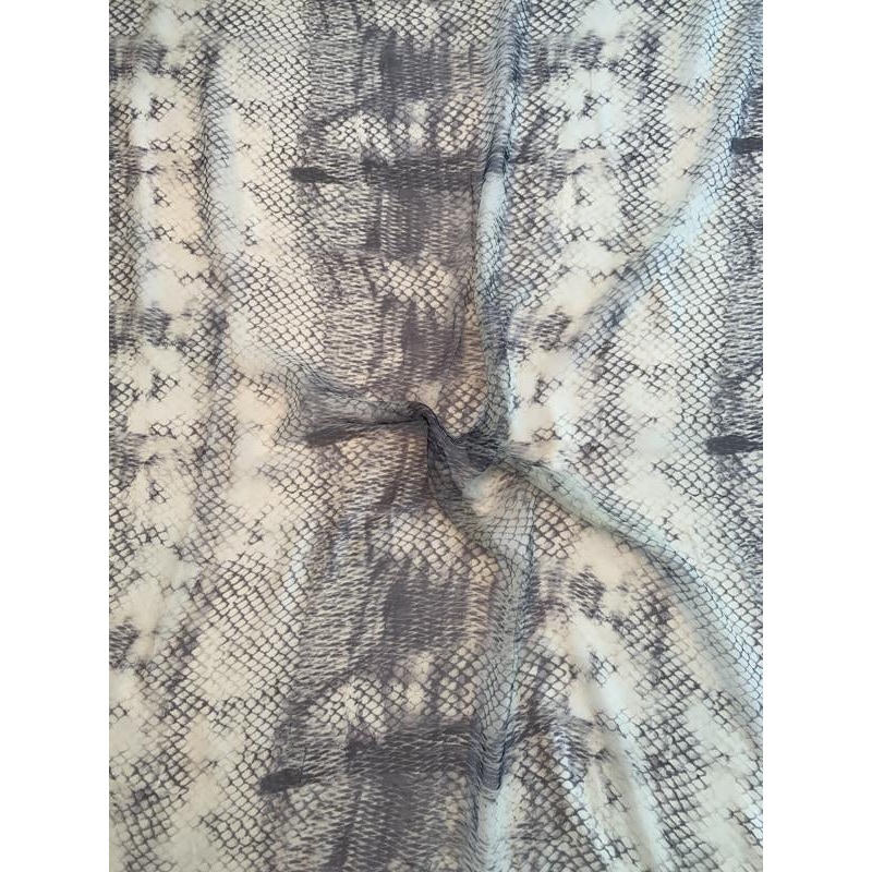 Italian Reptile Pattern Printed Silk Chiffon – Egg Nog / Grey Fabric by the Yard
