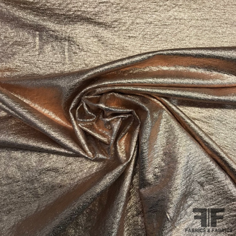 Italian Stretch Rayon Jersey Knit with Metallic Foil – Rose Gold Fabric by the Yard