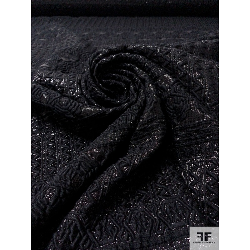Italian Textured Metallic Luxury Brocade – Black Fabric by the Yard