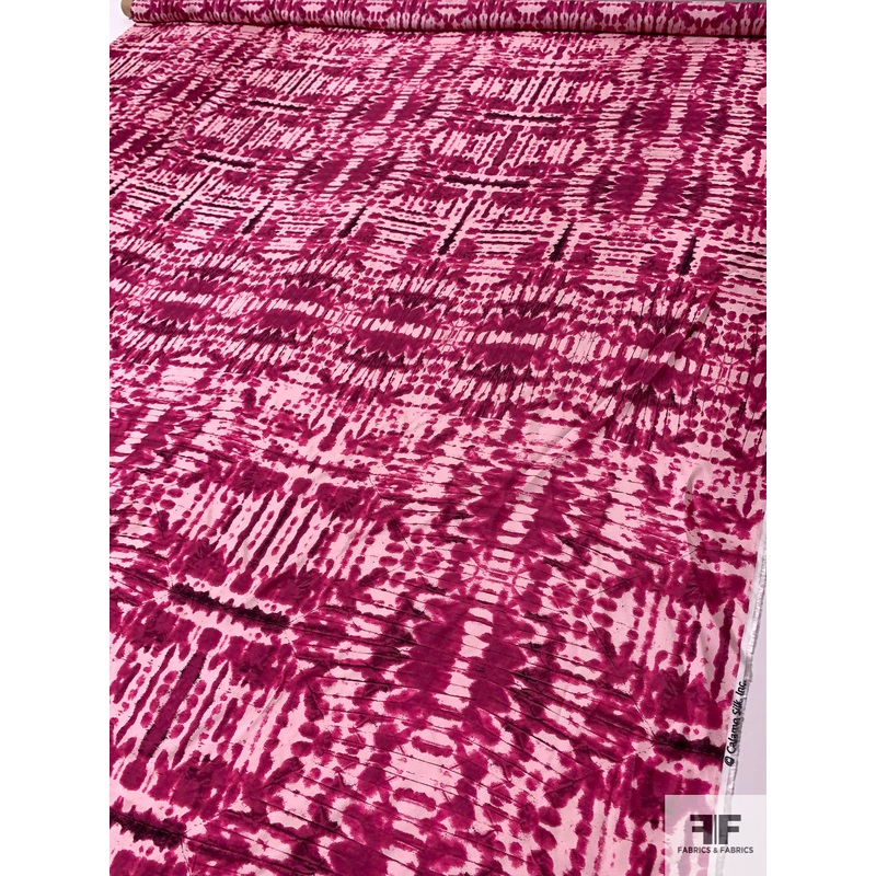 Prabal Gurung Tie-Dye Printed Fine Soft Silk Twill – Raspberry Pink / Light Pink / Black Fabric by the Yard