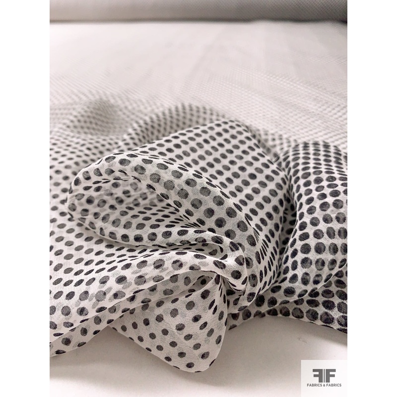 Small Polka Dot Gradient Silk Chiffon – Black / Off-White Fabric by the Yard