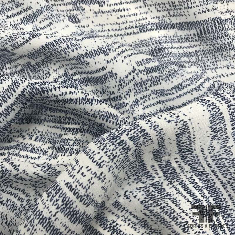 Abstract Printed Silk Georgette – Navy/White Fabric by the Yard