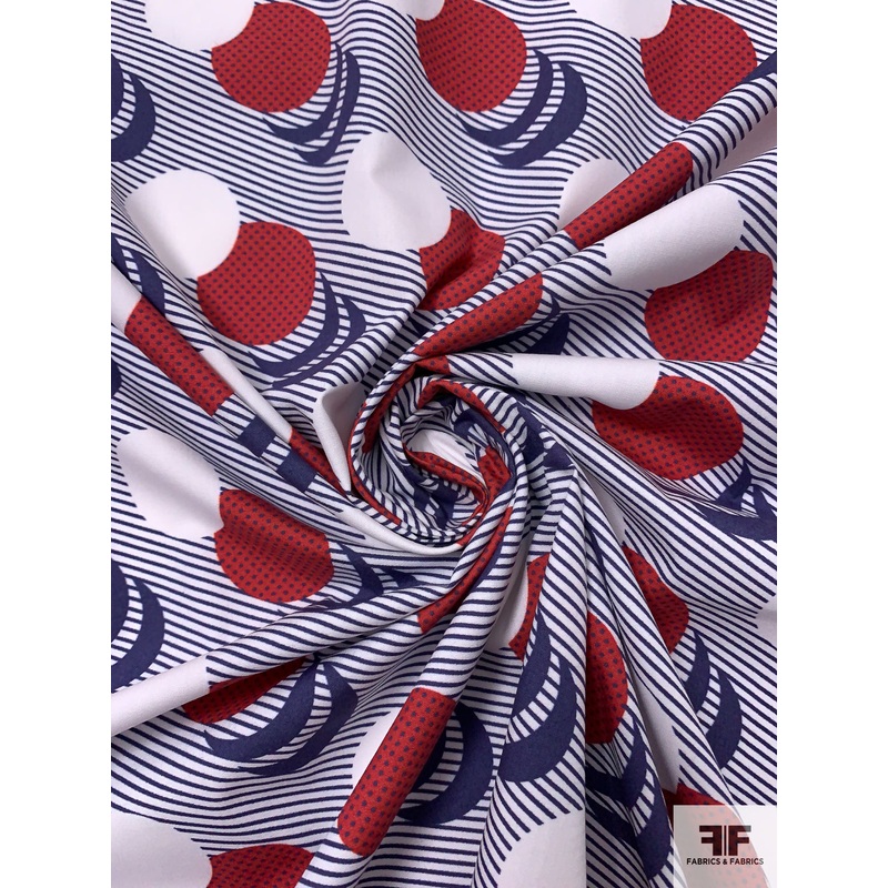 Circle Crescents Printed Cotton Poplin – Navy / Red / White Fabric by the Yard