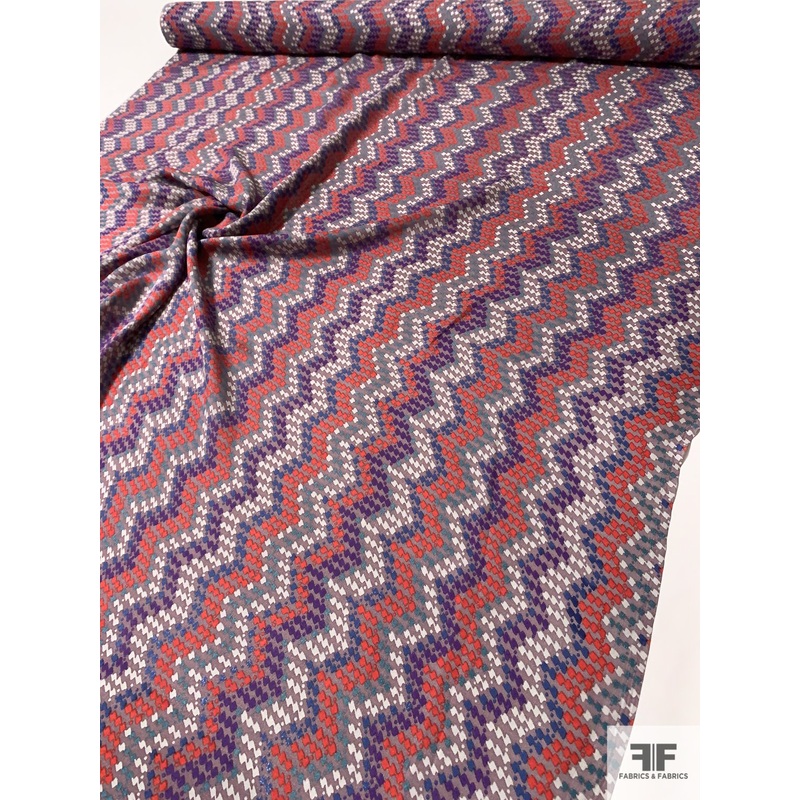 Dotted Chevron Printed Silk Georgette – Dark Grey / Red / Blue / Teal / Purple Fabric by the Yard