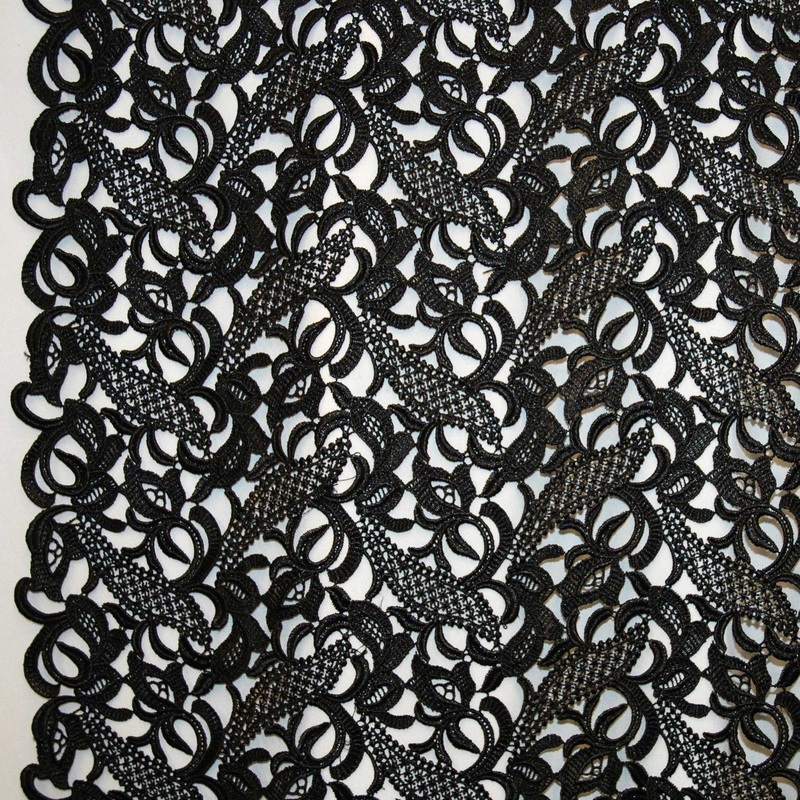 Floral Arabesque Guipure Lace – Black Fabric by the Yard