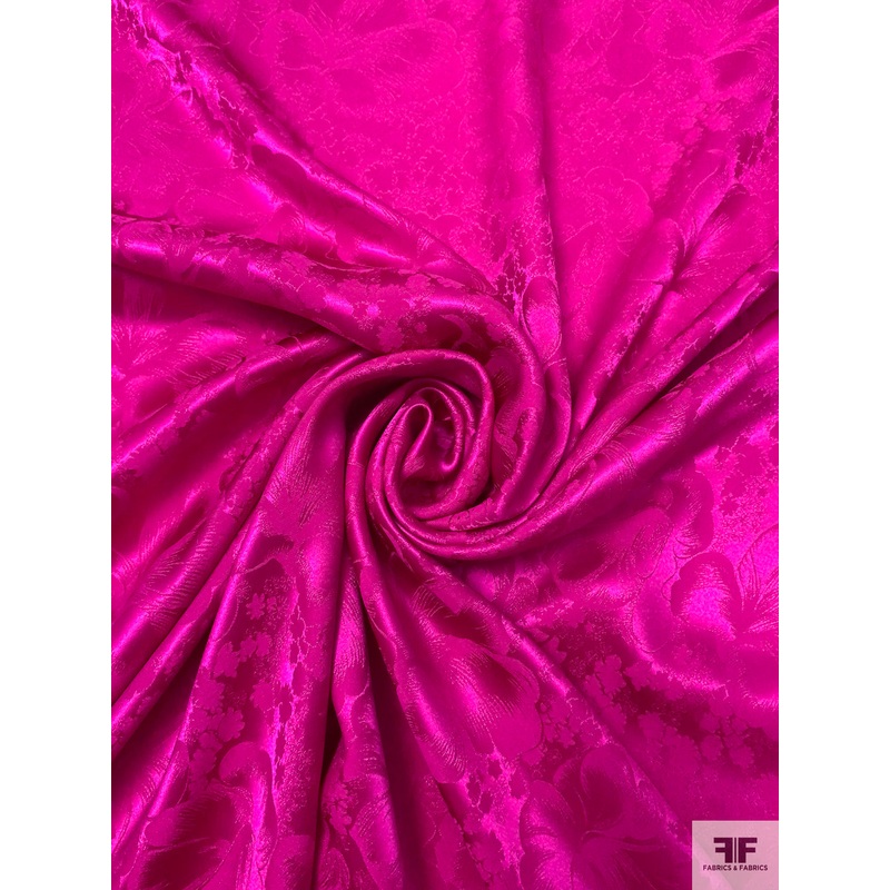 Floral Jacquard Silk Charmeuse – Magenta Fabric by the Yard