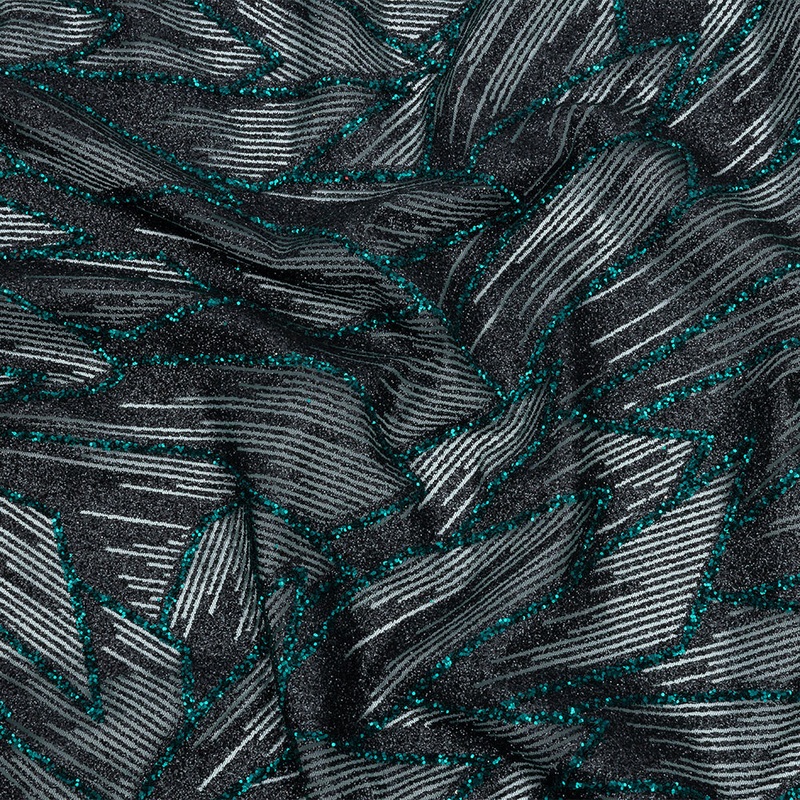 Glitter Tulle – Black and Deep Emerald Geometric Shards