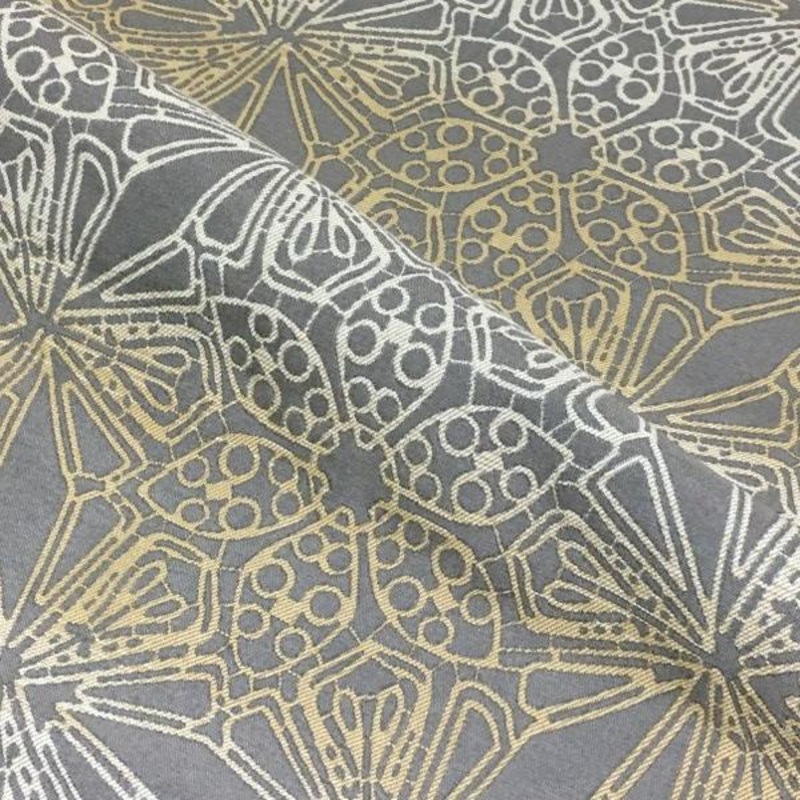 Mayer Vipassana Teak Geometric Floral Gray Upholstery Fabric Order Product