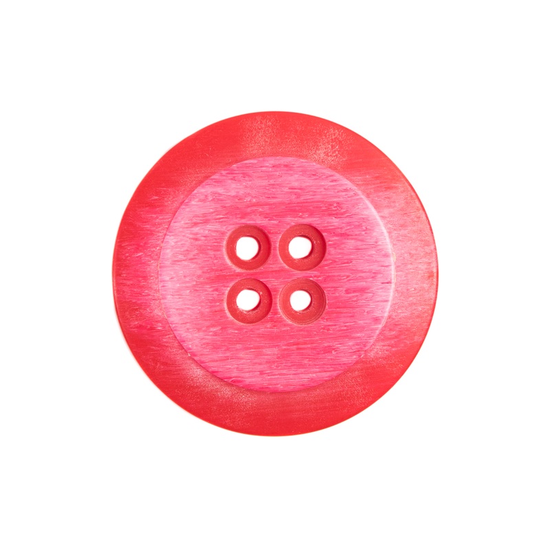 Plastic 4-Hole Button Made in Italy – 36L/23mm – Red and Pink Striations Dish Shaped