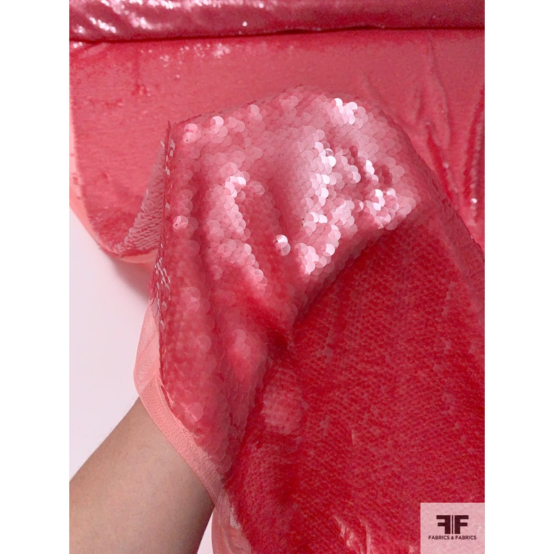 Prabal Gurung Solid Fish Scale Sequins on Tulle – Berry Pink Fabric by the Yard