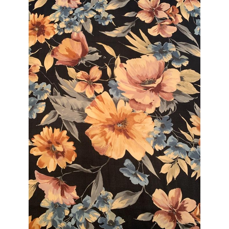 Romantic Floral Printed Silk Georgette – Black / Mauve / Dusty Peach Fabric by the Yard