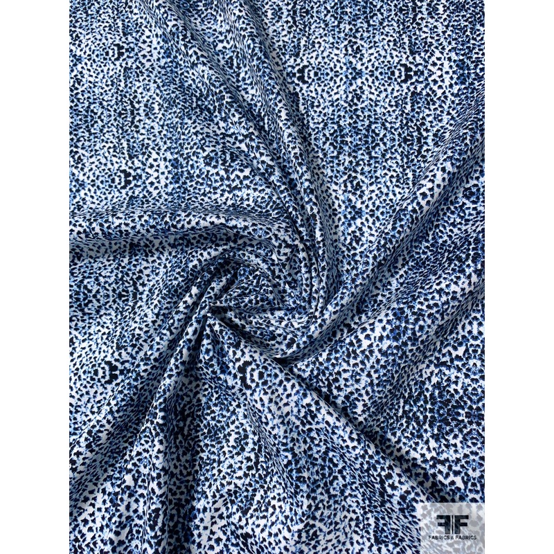 Spotted Animal Pattern Printed Stretch Cotton Twill – Blue / Black / White Fabric by the Yard