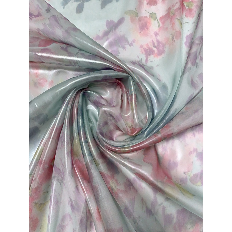 Floral and Foil Printed Polyester Chiffon – Pale Ice Blue / Purple / Pink / Green Fabric by the Yard
