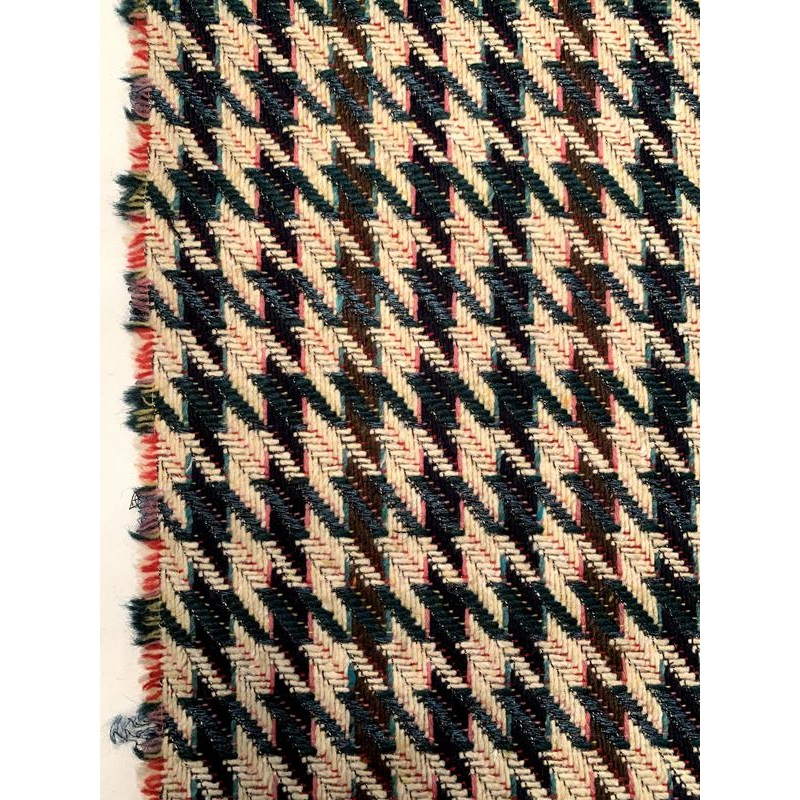 Italian Colorful Woven Houndstooth Suiting – Teal / Ivory / Brown / Pink Fabric by the Yard