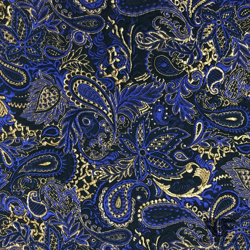 Italian Paisley Metallic Baroque Lurex Jacquard – Blue/Gold Fabric by the Yard