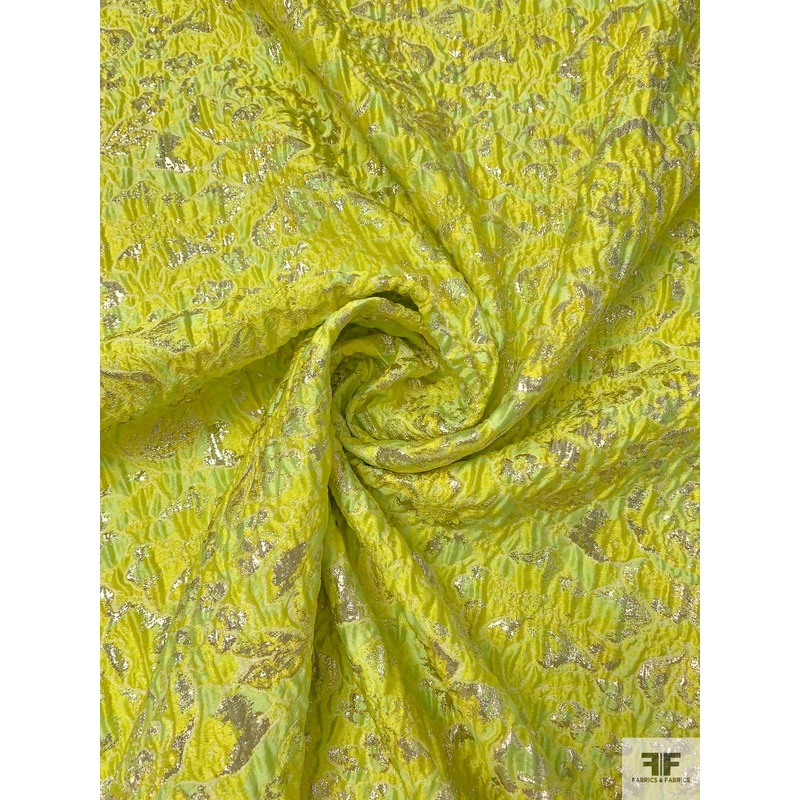 Italian Textured Metallic Mattelass Brocade – Chartreuse Yellow / Pale Lime / Light Gold Fabric by the Yard