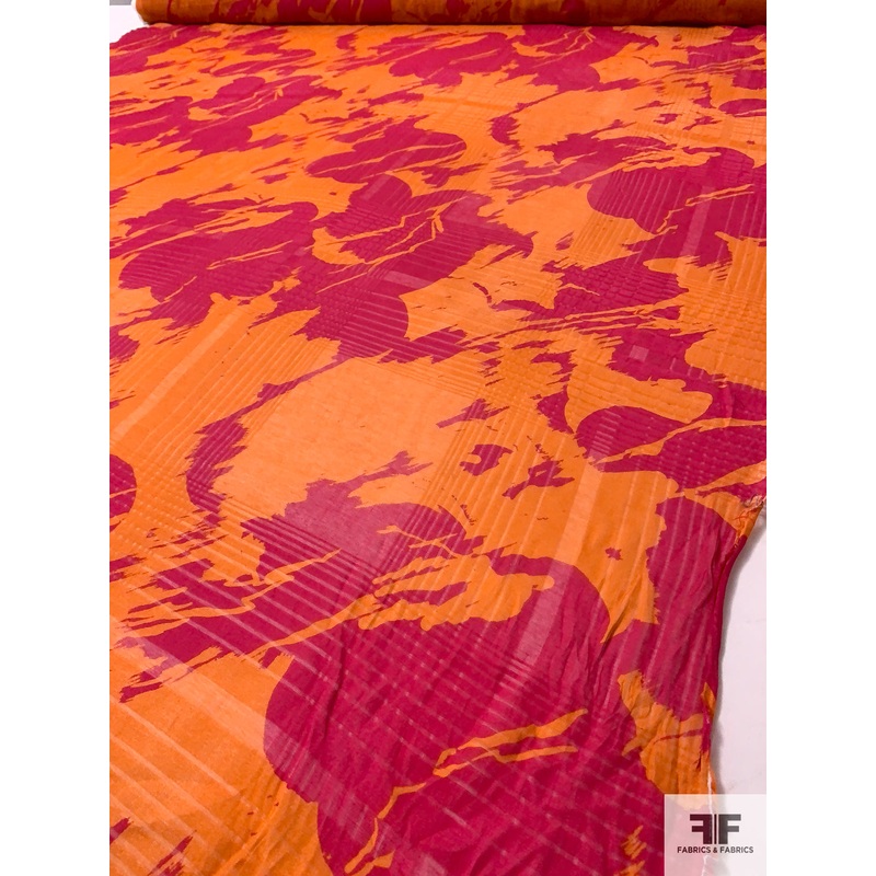 Large-Scale Abstract Printed and Shadow Plaid Cotton-Silk Voile – Magenta / Orange Fabric by the Yard