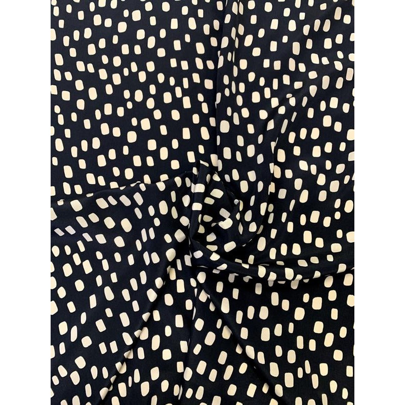 Lots of Dots Printed Silk Crepe de Chine – Black / Beige Fabric by the Yard