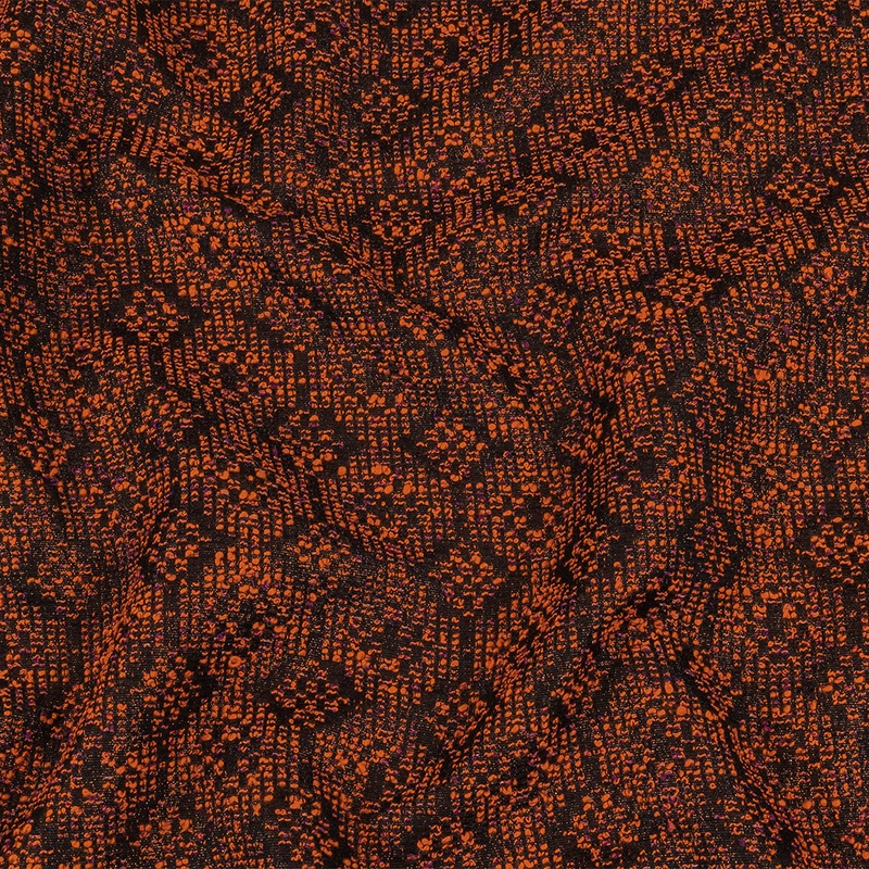 Metallic Gold, Shocking Orange and Black Diamonds Polyester Boucled Jacquard