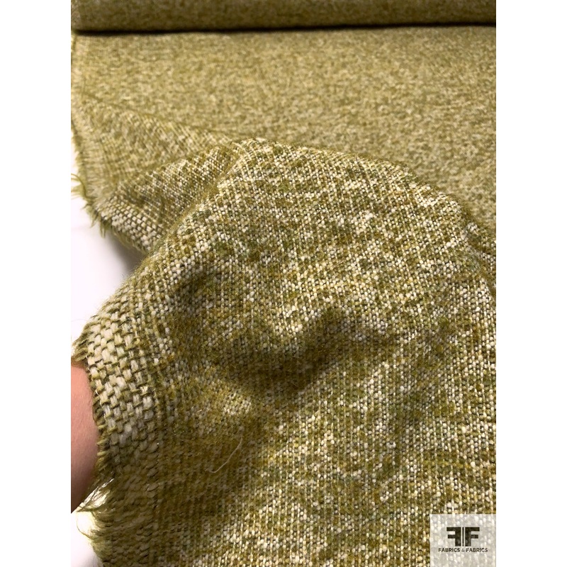 Mohair Jacket Weight Tweed – Dusty Chartreuse / Ivory Fabric by the Yard