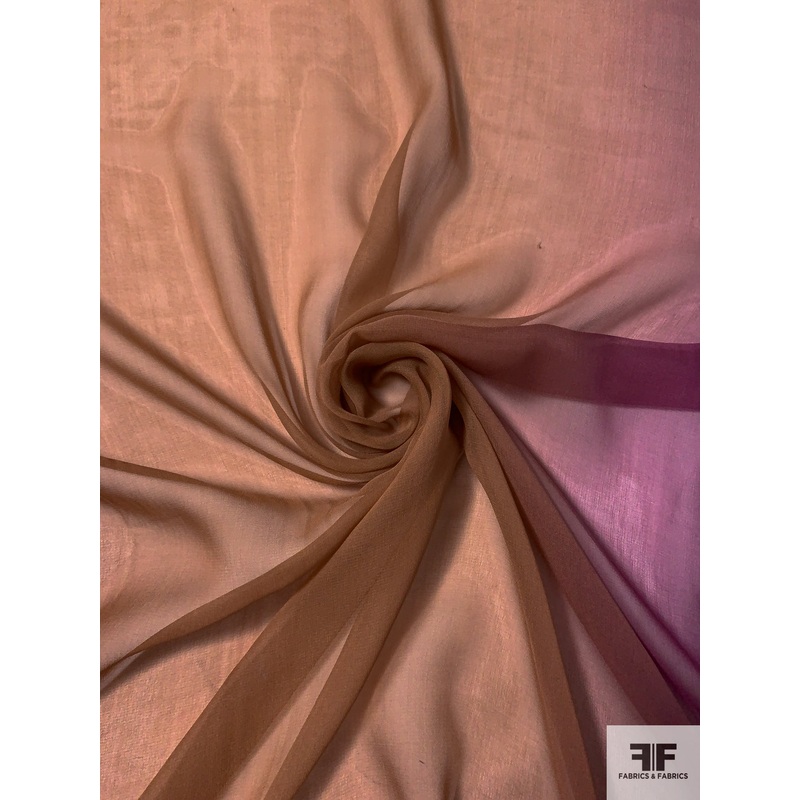 Ombr Printed Silk Chiffon – Navy / Purple / Tan / Brown Fabric by the Yard