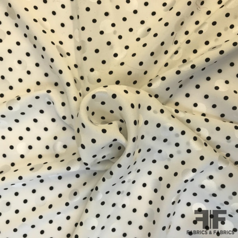Polka Dot Printed Silk Jacquard – Black/Off White Fabric by the Yard