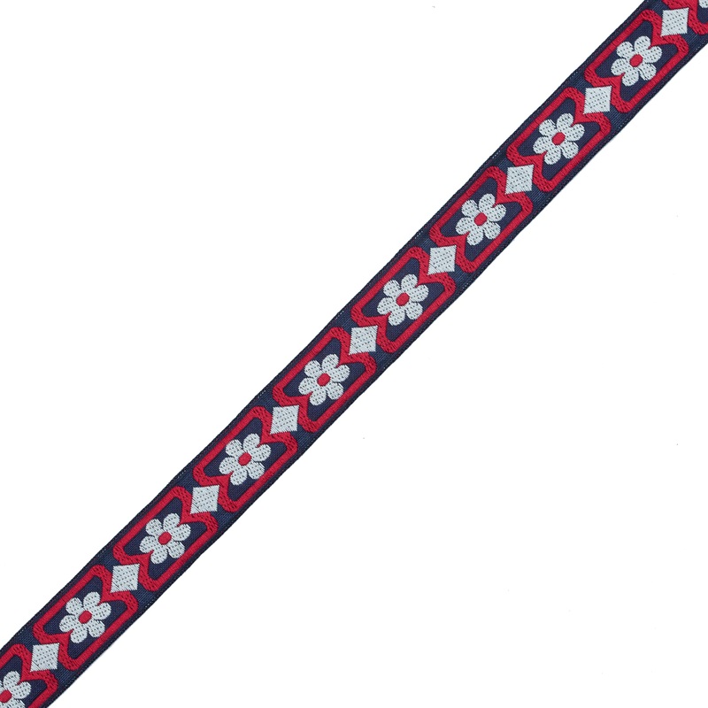Red, White and Blue Floral German Jacquard Ribbon – 1″