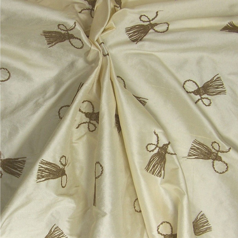 Tassel Color 104 Embroidered Silk Upholstery Fabric Order Product