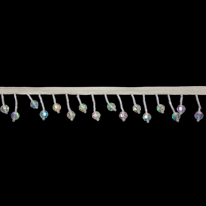 Vintage Crystal AB Faceted and Seed Beaded Fringe Trim on Ivory Tape – 1.375″