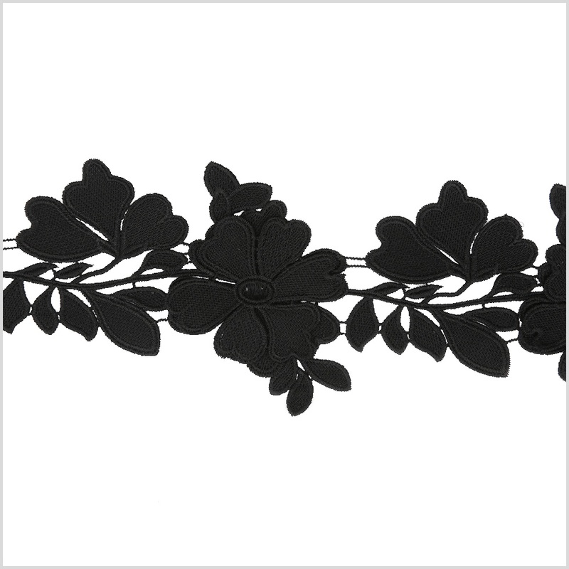 5″ 3D Metallic Black Floral Lace Trim