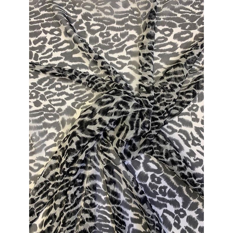 Animal Pattern Printed Silk Chiffon – Black / White Fabric by the Yard
