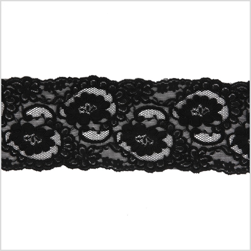 Black Corded Lace Trim – 3.75″