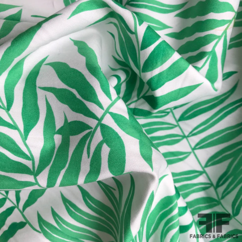 Fern Printed Cotton – Green/White Fabric by the Yard
