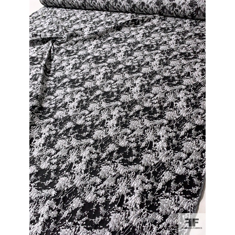 Floral Splatter Graphic Textured Brocade – Black / White Fabric by the Yard