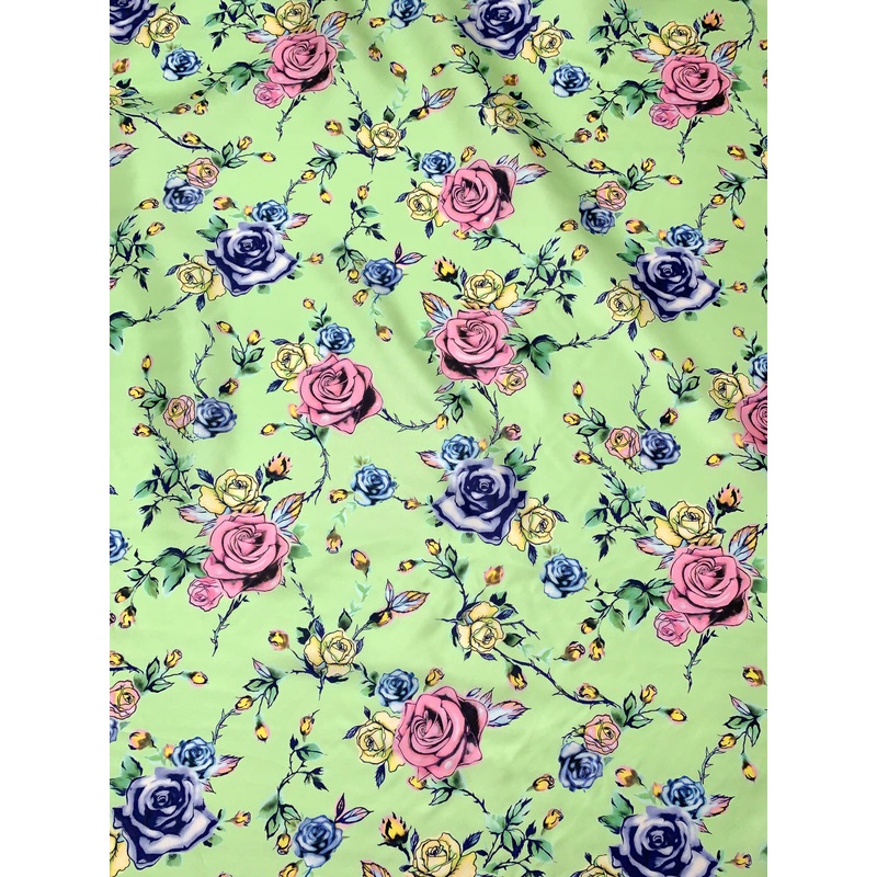 Floral Vines Printed Fine Silk Twill – Light Green / Pink / Periwinkle / Yellow Fabric by the Yard