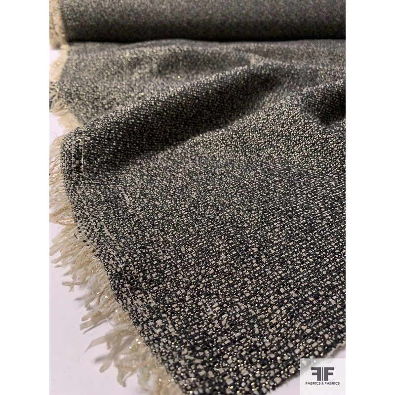 Italian Classic Tweed Suiting with Lurex Fibers – Black / Taupe / Gold Fabric by the Yard